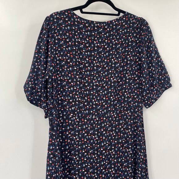 Modcloth Ditsy Floral Maxi Dress V Neck Puff Sleeve Tiered Skirt Black Red Large - Picture 5 of 8